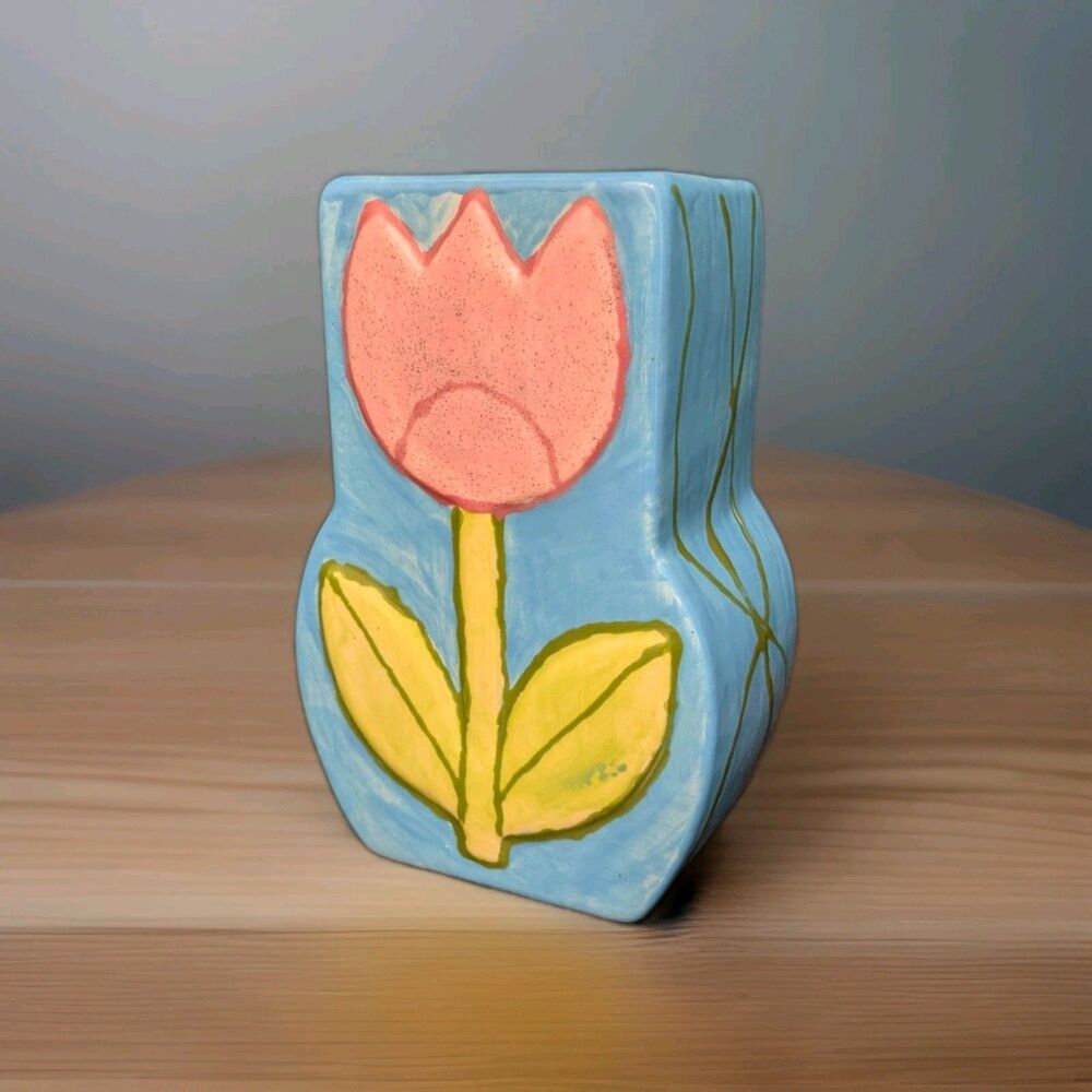 Tulip Vase Hand Painted Ceramic Easter Spring Cute Kitschy